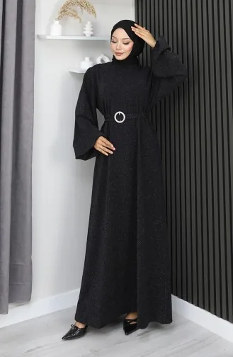 Abendkleid Aus Scuba-Stoff Mit Glitzer 0207-01 Schwarz 0207-01