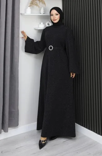 Abendkleid Aus Scuba-Stoff Mit Glitzer 0207-01 Schwarz 0207-01