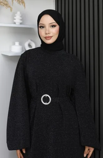 Abendkleid Aus Scuba-Stoff Mit Glitzer 0207-01 Schwarz 0207-01