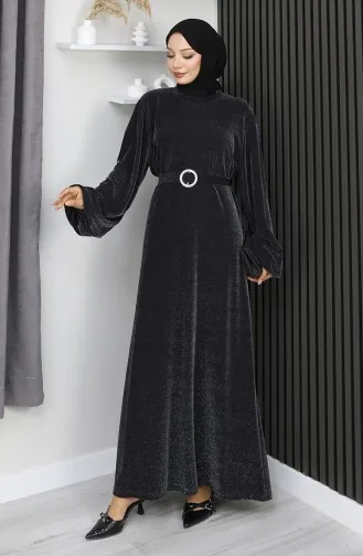 Abendkleid Aus Scuba-Stoff Mit Glitzer 0207A-01 Schwarz 0207A-01