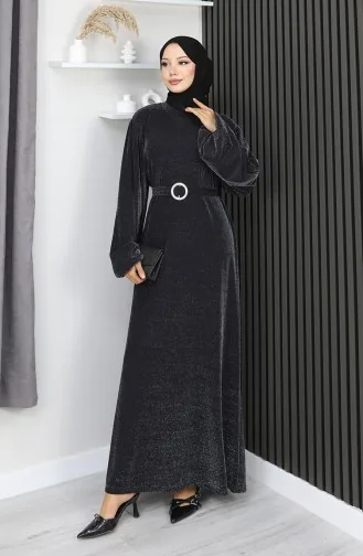 Abendkleid Aus Scuba-Stoff Mit Glitzer 0207A-01 Schwarz 0207A-01