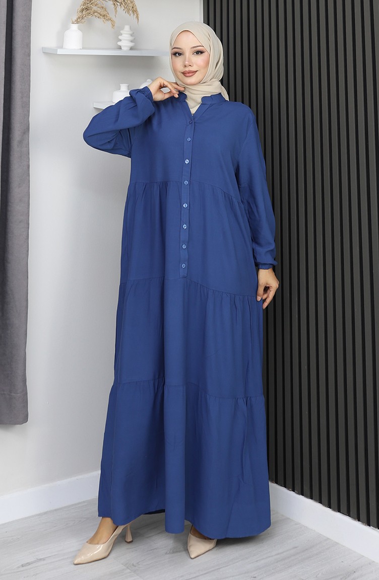 Sefamerve, Robe Demi-boutonnée En Viscose 4125-08 Indigo