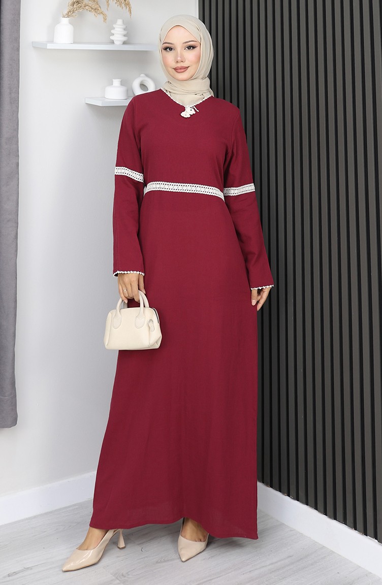 Sefamerve, Şile Stoffen Jurk 3939-04 Bordeauxrood