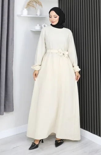 فستان Aerobin Fabric بأكمام مرنة 2002-08 كريمي فاتح 2002-08