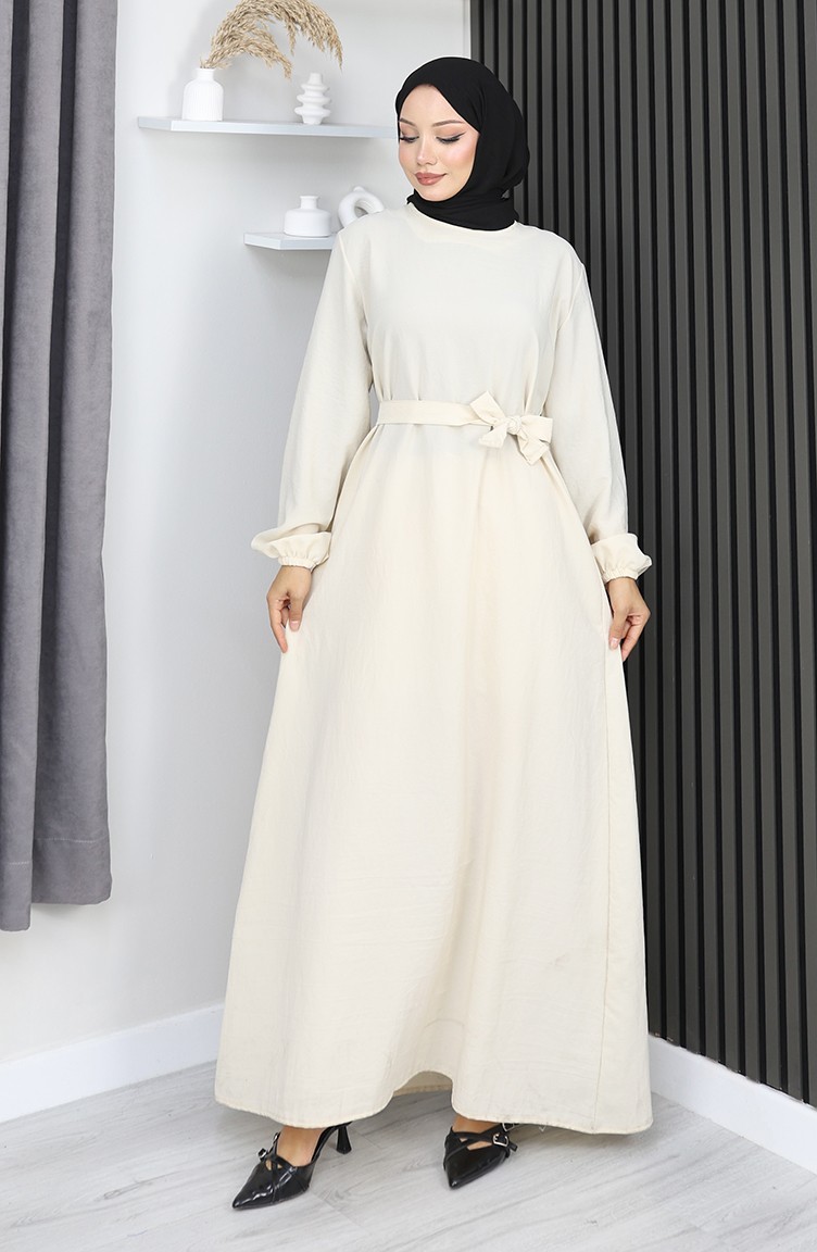 Sefamerve, Aerobin Fabric Elastic Sleeve Dress 2002-08 Light Cream