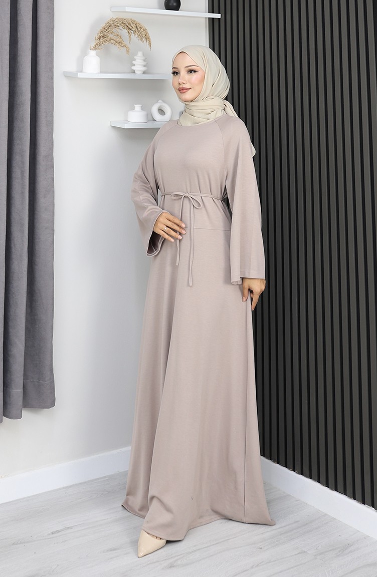 Sefamerve, Oysho Fabric Belted Dress 2162-02 Beige