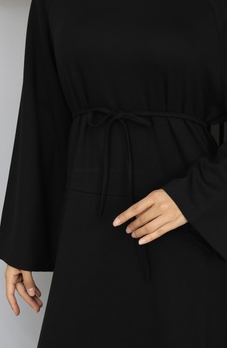 Oysho Kumaş Kuşaklı Tesettür Elbise 2162-03 Siyah