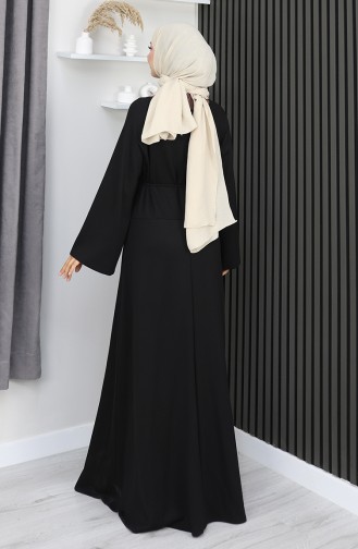 Oysho Kumaş Kuşaklı Tesettür Elbise 2162-03 Siyah
