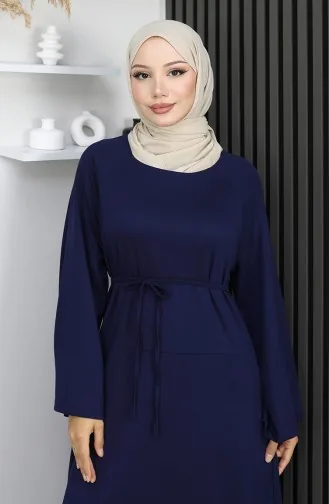Oysho Kumaş Kuşaklı Tesettür Elbise 2162-04 Lacivert