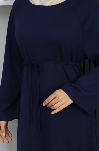 Oysho Kumaş Kuşaklı Tesettür Elbise 2162-04 Lacivert