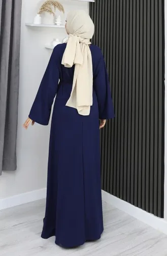 Oysho Kumaş Kuşaklı Tesettür Elbise 2162-04 Lacivert