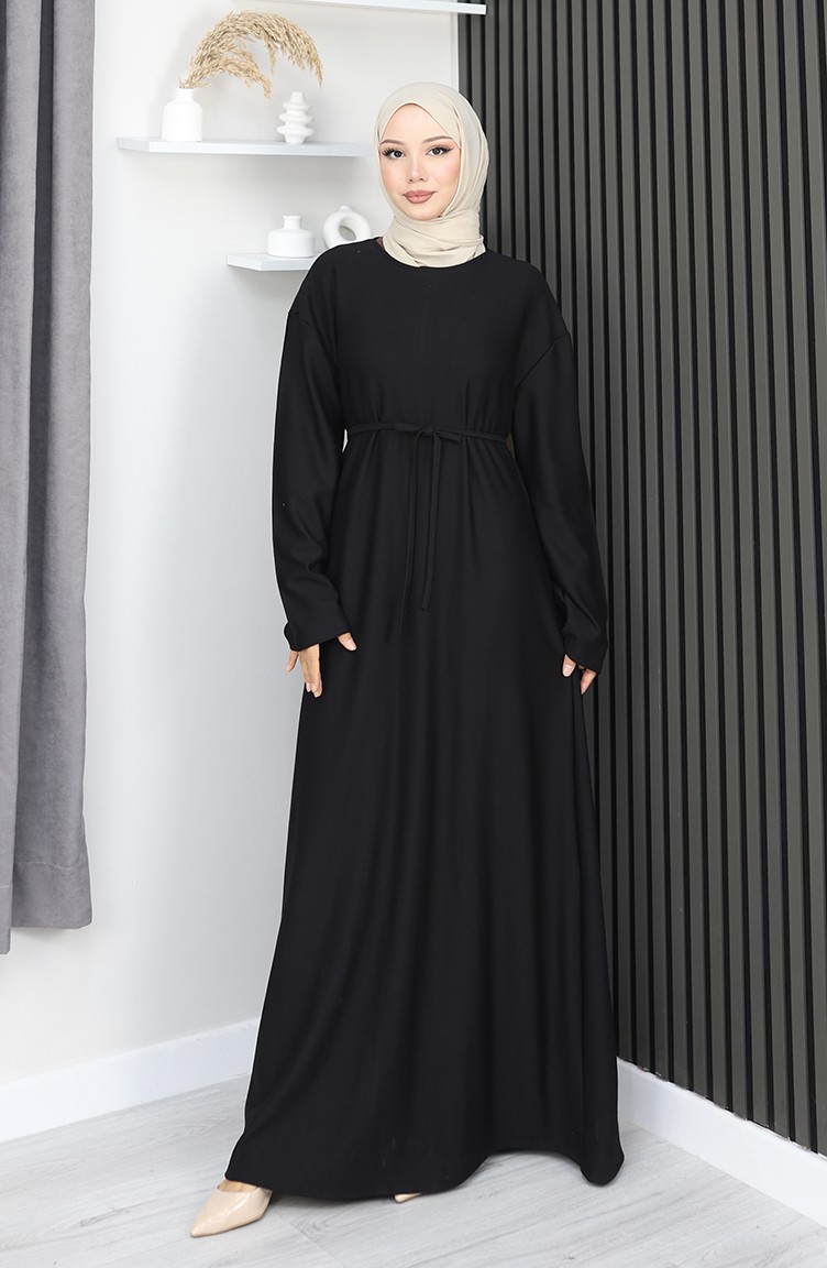 Sefamerve, Oysho Kumaş Kuşaklı Elbise 2165-01 Siyah