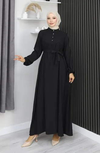 فستان بلماندو بحزام وأزرار نصفية 2166-02 أسود 2166-02