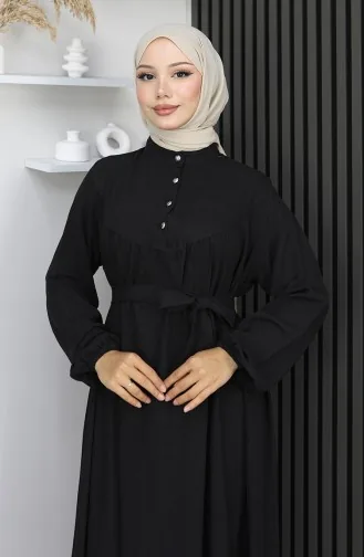 فستان بلماندو بحزام وأزرار نصفية 2166-02 أسود 2166-02