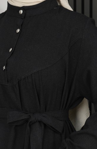 Belmando Fabric Half Button Belted Dress 2166-02 Black 2166-02