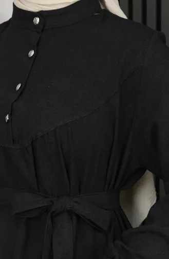 فستان بلماندو بحزام وأزرار نصفية 2166-02 أسود 2166-02
