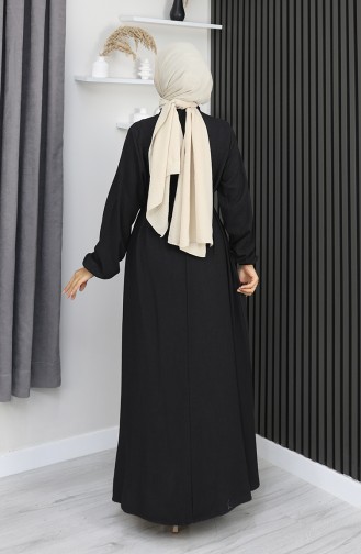 Belmando Fabric Half Button Belted Dress 2166-02 Black 2166-02