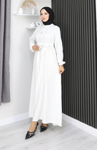 Robe Belmando En Tissu Blanc à Demi-boutons Et Ceinture Référence 2166-03 2166-03