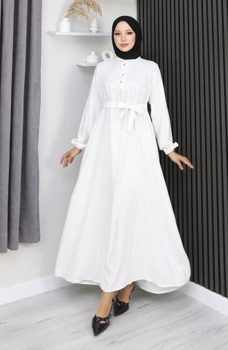 Robe Belmando En Tissu Blanc à Demi-boutons Et Ceinture Référence 2166-03 2166-03