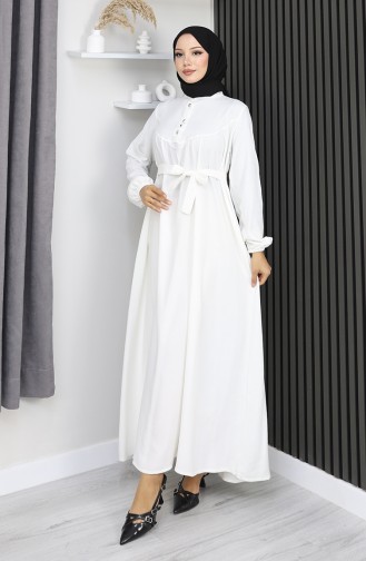 Robe Belmando En Tissu Blanc à Demi-boutons Et Ceinture Référence 2166-03 2166-03