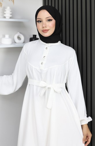 Robe Belmando En Tissu Blanc à Demi-boutons Et Ceinture Référence 2166-03 2166-03