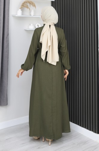 Belmando Kumaş Yarım Düğmeli Kuşaklı Elbise 2166-04 Haki
