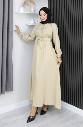 Robe Belmando En Tissu Beige à Demi-boutons Et Ceinture Référence 2166-05 2166-05