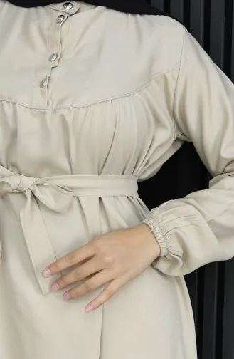 Robe Belmando En Tissu Beige à Demi-boutons Et Ceinture Référence 2166-05 2166-05