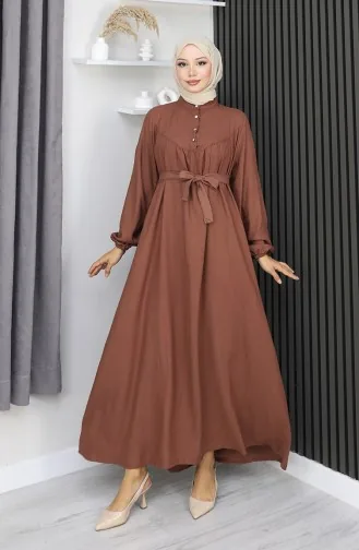 فستان بيلماندو بحزام وأزرار نصفية 2166-06 بني 2166-06