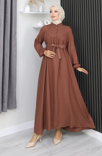 Robe Belmando En Tissu Marron à Demi-boutons Et Ceinture Référence 2166-06 2166-06
