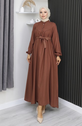 Robe Belmando En Tissu Marron à Demi-boutons Et Ceinture Référence 2166-06 2166-06