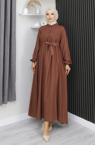 فستان بيلماندو بحزام وأزرار نصفية 2166-06 بني 2166-06