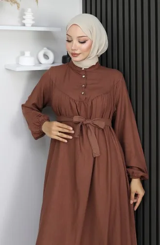 فستان بيلماندو بحزام وأزرار نصفية 2166-06 بني 2166-06