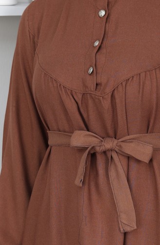 Robe Belmando En Tissu Marron à Demi-boutons Et Ceinture Référence 2166-06 2166-06
