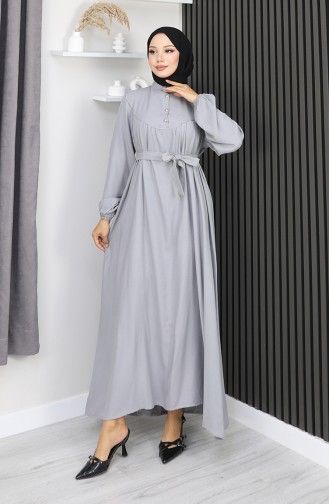 Belmando Fabric Half Button Belted Dress 2166-07 Gray 2166-07
