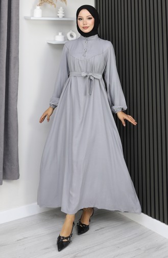 Belmando Fabric Half Button Belted Dress 2166-07 Gray 2166-07
