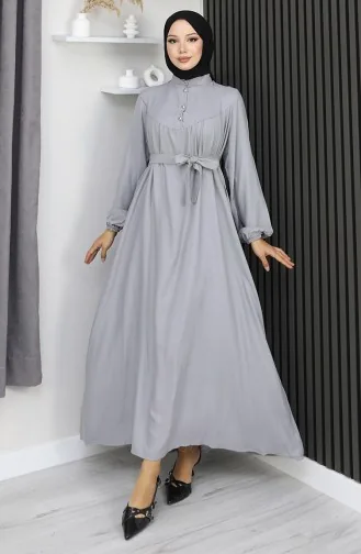 فستان بلماندو بحزام وأزرار نصفية 2166-07 رمادي 2166-07