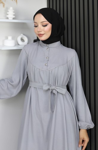 Belmando Fabric Half Button Belted Dress 2166-07 Gray 2166-07