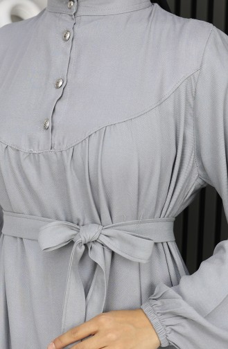 Belmando Fabric Half Button Belted Dress 2166-07 Gray 2166-07