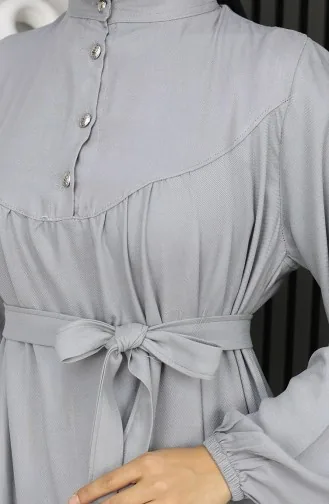فستان بلماندو بحزام وأزرار نصفية 2166-07 رمادي 2166-07