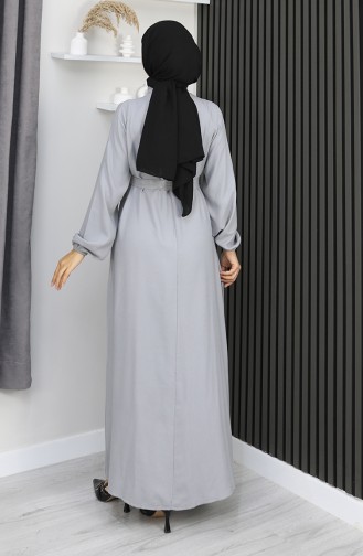 Belmando Fabric Half Button Belted Dress 2166-07 Gray 2166-07