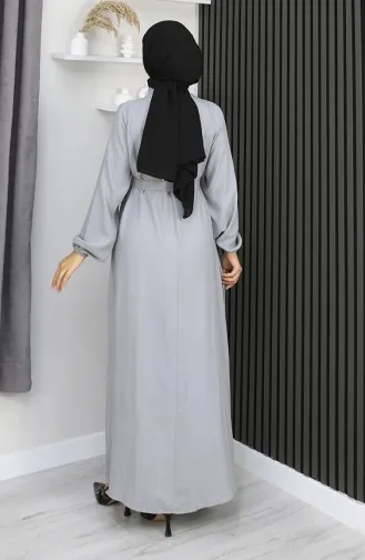 فستان بلماندو بحزام وأزرار نصفية 2166-07 رمادي 2166-07