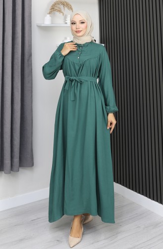 Robe Belmando En Tissu Vert à Demi-boutons Et Ceinture Référence 2166-08 2166-08