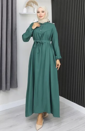 فستان بلماندو بحزام وأزرار نصفية 2166-08 أخضر 2166-08