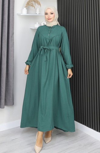 Robe Belmando En Tissu Vert à Demi-boutons Et Ceinture Référence 2166-08 2166-08
