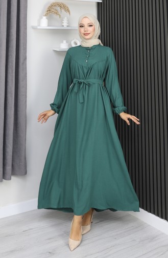 Robe Belmando En Tissu Vert à Demi-boutons Et Ceinture Référence 2166-08 2166-08