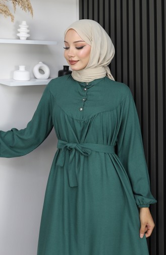 Robe Belmando En Tissu Vert à Demi-boutons Et Ceinture Référence 2166-08 2166-08