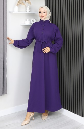 Scuba Fabric Half Button Belted Dress 2167-02 Purple 2167-02
