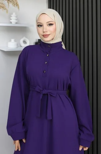 فستان سكوبا فابريك بحزام نصف أزرار 2167-02 أرجواني 2167-02