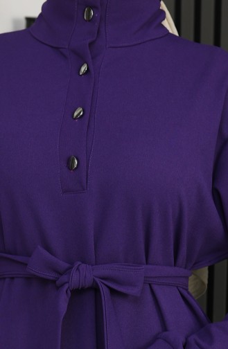 Scuba Fabric Half Button Belted Dress 2167-02 Purple 2167-02